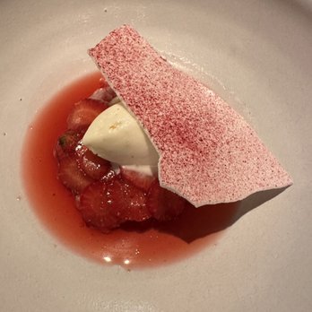 The Elderberry House - Strawberry shortcake. Angel food, strawberry consommé, goats milk yogurt - French Near Me - Oakhurst, California The Elderberry House - Strawberry shortcake. Angel food, strawberry consommé, goats milk yogurt - French Near Me - Oakhurst, California