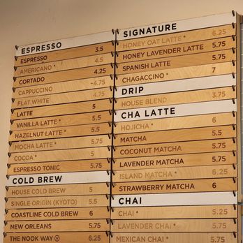 Nook Coffee Bar - Wall menu - Coffee & Tea Near Me - Costa Mesa, California Nook Coffee Bar - Wall menu - Coffee & Tea Near Me - Costa Mesa, California