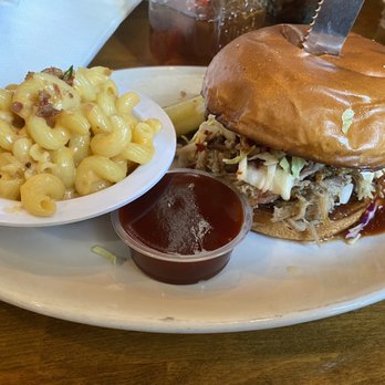 Domestic - Pulled pork sandwich with side of bacon Mac n cheese - Barbeque Near Me - Covina, California