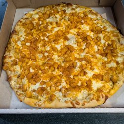 LaPorta's Pizzeria - Buffalo Chicken Finger Pizza with Bleu Cheese Sauce, Mozzarella and Medium Chicken Fingers drizzled in Med Sauce