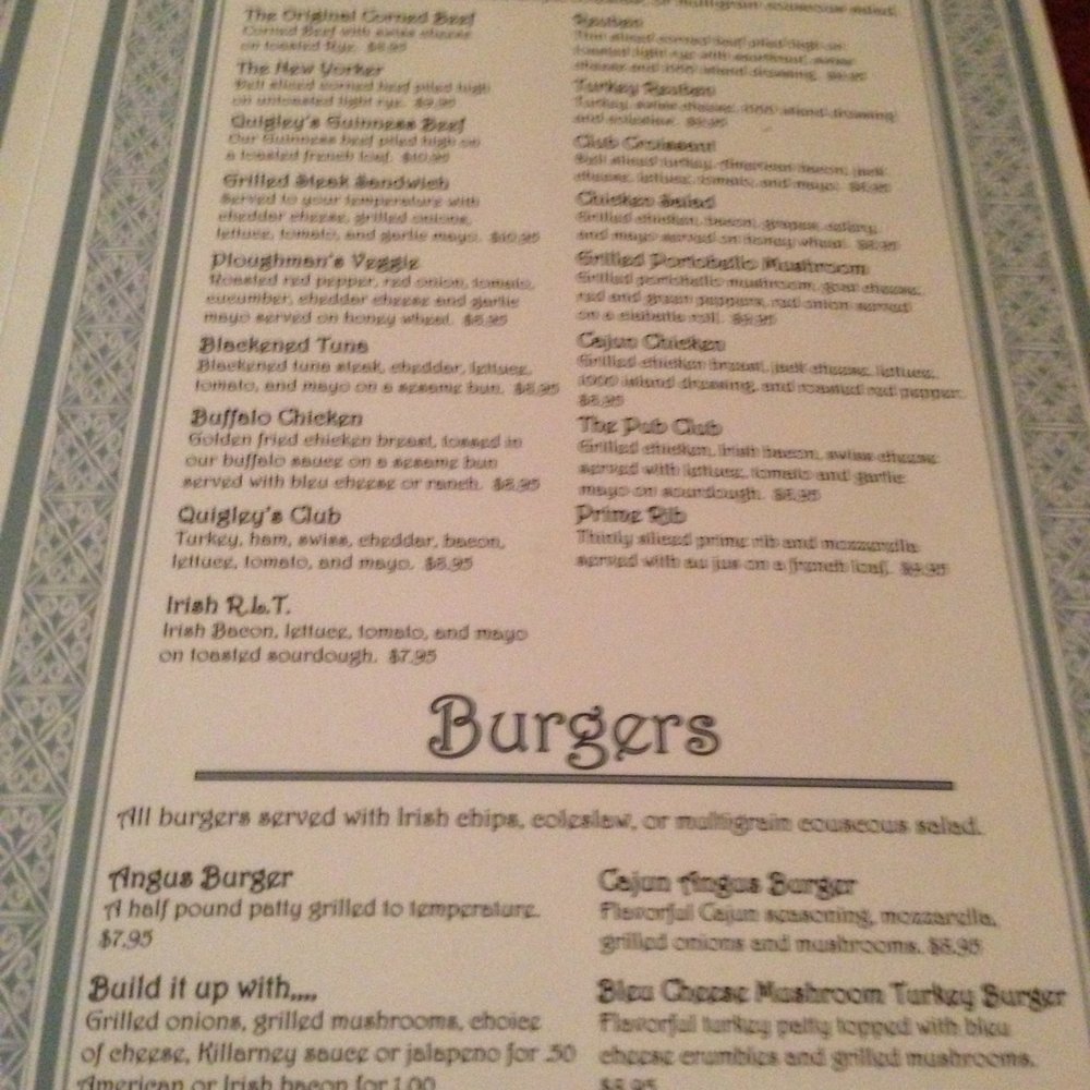 Quigley's Irish Pub - Sandwich menu - Pubs Near Me - Naperville, Illinois Quigley's Irish Pub - Sandwich menu - Pubs Near Me - Naperville, Illinois