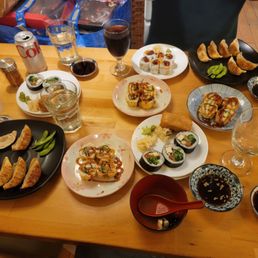 3x Happy Hour Meals, Eggplant Roll, and Miso Soup.