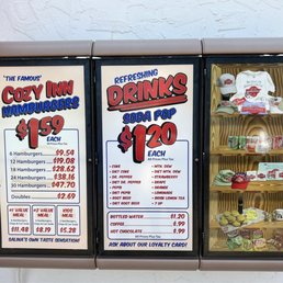 Cozy Inn Menu - Hamburgers and Hamburger meals