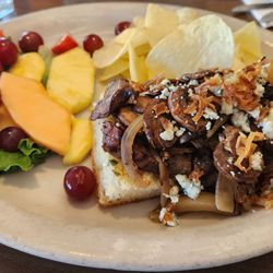 Desert Edge Brewery - Open face sirloin sandwich.  Great fruit salad. Steak was excellent as was the bread.