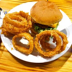 Five Boys Restaurant - Cheese burger with onion rings