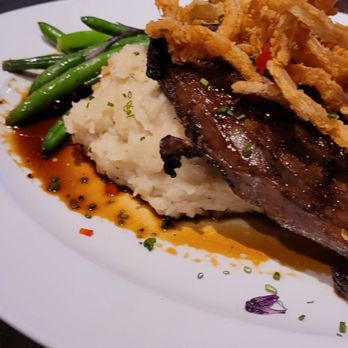13 Prime Steak - Coffee rubbed ribeye steak over mashed potatoes and fresh green beans - Steakhouses Near Me - Clovis, California 13 Prime Steak - Coffee rubbed ribeye steak over mashed potatoes and fresh green beans - Steakhouses Near Me - Clovis, California