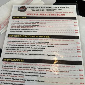 Grandpa's Kitchen - Grill Bar 168 - Menu - Vietnamese Near Me - Garden Grove, California