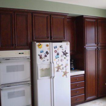 Kroc's Cabinet Finishes - AFTER: Transformed aged Oak to Mahogany. Added hardware, - Painters Near Me Kroc's Cabinet Finishes - AFTER: Transformed aged Oak to Mahogany. Added hardware, - Painters Near Me