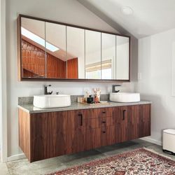 Modern Twig - Wood Veneer, Walnut, Bathroom Vanity, Ikea Sektion Cabinets