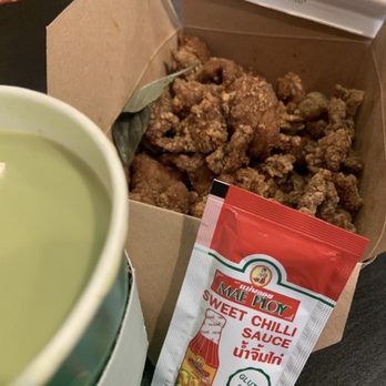 Tastea - 16 oz Matcha Hot Milk Tea w karate Chicken 3.05.23 - Juice Bars & Smoothies Near Me - Garden Grove, California