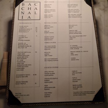 Bacchanalia - The menu as of 3/9/19. - New American Near Me - Atlanta, Georgia