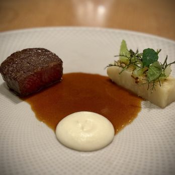 Knife Pleat - Precisely dine to medium rare, served with tasty celery roots and a special horse radish sauce. Beautiful mix with every bite. - French Near Me - Costa Mesa, California Knife Pleat - Precisely dine to medium rare, served with tasty celery roots and a special horse radish sauce. Beautiful mix with every bite. - French Near Me - Costa Mesa, California
