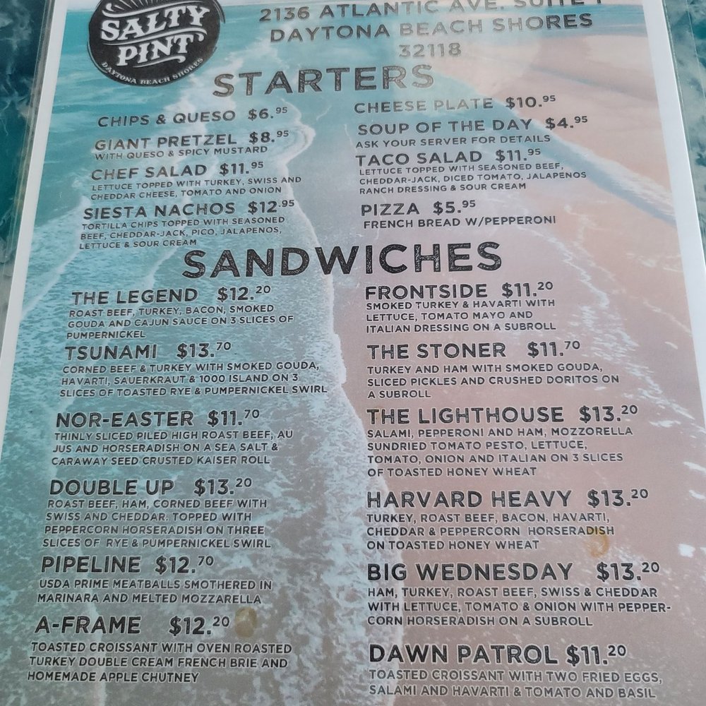 Salty Pint - Menu - Sandwiches Near Me - Daytona Beach Shores, Florida