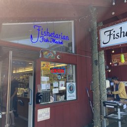 Exterior outside entrance of Fishetarian Fish Market - Open for business - Bodega Bay, California Exterior outside entrance of Fishetarian Fish Market - Open for business - Bodega Bay, California