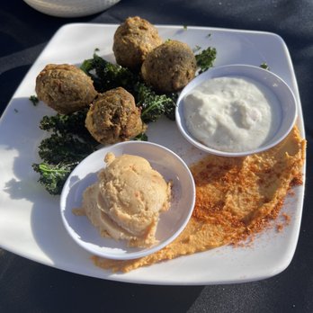 The Passenger - Falafel with 3 dipping sauces - New American Near Me - Longmont, Colorado The Passenger - Falafel with 3 dipping sauces - New American Near Me - Longmont, Colorado