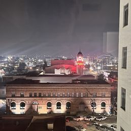 View of the historic restored Fox Theatre Clock Tower from room 715. View of the historic restored Fox Theatre Clock Tower from room 715.