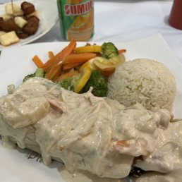 Codfish and shrimp. Codfish and shrimp.