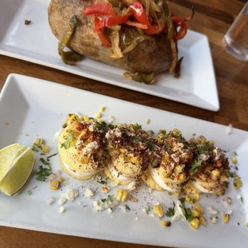 Darby Road Pub - Big Ol Potato from specials menu & Mexican street corn style deviled eggs - Irish Near Me - Scotch Plains, New Jersey Darby Road Pub - Big Ol Potato from specials menu & Mexican street corn style deviled eggs - Irish Near Me - Scotch Plains, New Jersey