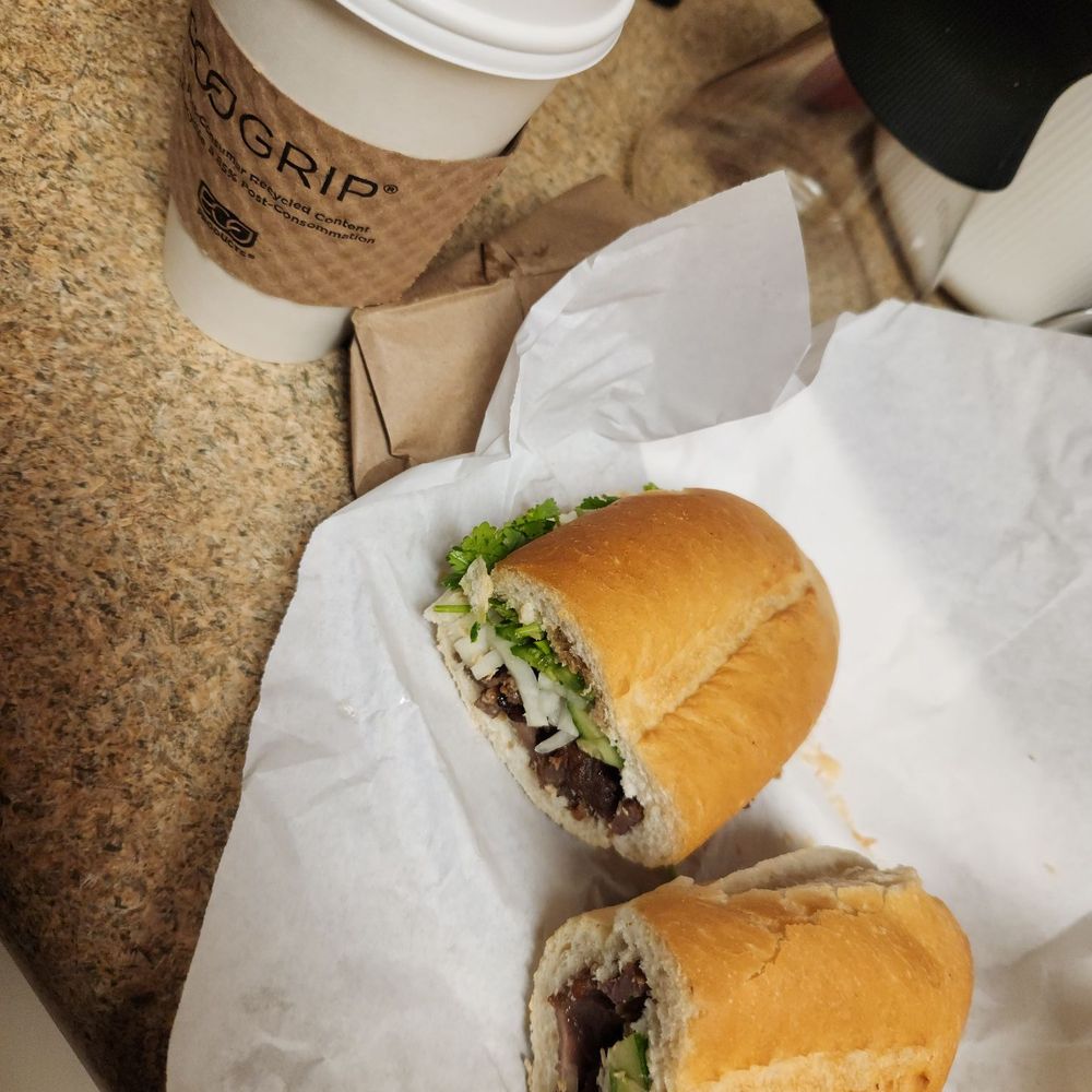 Today, I got a Medium Hot Caramel Macchiato & a Pork Bahn Mi! Today, I got a Medium Hot Caramel Macchiato & a Pork Bahn Mi!