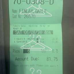 Receipt of cost of dry cleaning Receipt of cost of dry cleaning