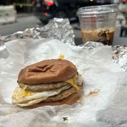 Sausage egg and cheese, cortado @davideatsdc Sausage egg and cheese, cortado @davideatsdc