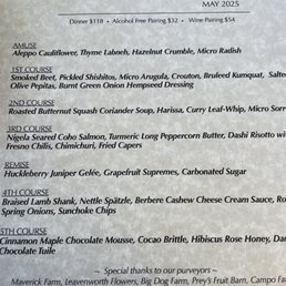 Seasonal Dinner menu Seasonal Dinner menu