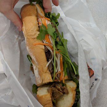 Pho Che - BBQ Beef Bahn Mi with a small pieces of the BBQ Pork I exchanged with a co-worker - Vietnamese Near Me - Flushing, New York