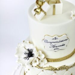 A's Exquisite Cakes - Gold and white engagement cake