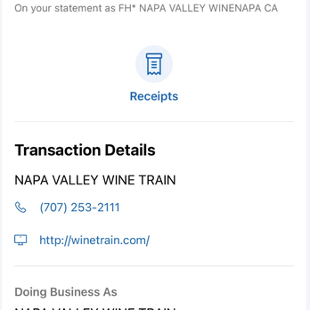 Napa Valley Wine Train - I was charged $1466 on my credit card instead even though Transactional Receipt is for $1384. - New American Near Me - Napa, California Napa Valley Wine Train - I was charged $1466 on my credit card instead even though Transactional Receipt is for $1384. - New American Near Me - Napa, California