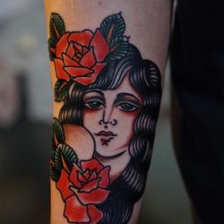 Good Old Times Tattoo - Lady with roses tattoo by Swen (@swenlosinsky)