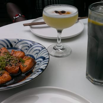 Biirū - Candied Salmon and some of their special drinks... Yumm - Japanese Near Me - Montreal, Quebec