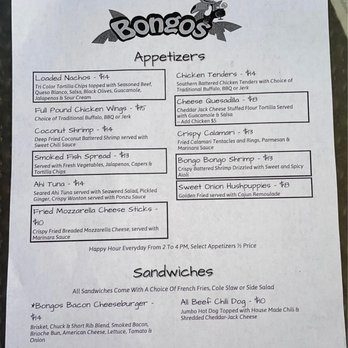 Bongos Beach Bar and Grille - 2021 Menu - Bars Near Me - St. Pete Beach, Florida