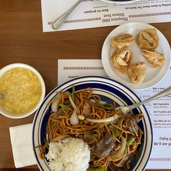 Mongolian BBQ - a plate of noodles and a bowl of soup - Mongolian Near Me - Moreno Valley, California Mongolian BBQ - a plate of noodles and a bowl of soup - Mongolian Near Me - Moreno Valley, California