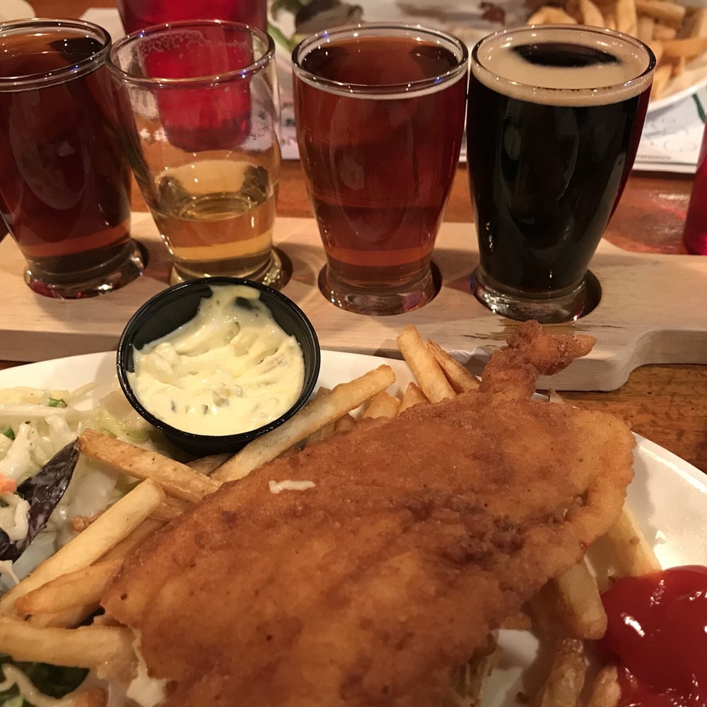 Owen O'Leary's - Fish and chips with a beer flight sampler. - Sandwiches Near Me - Westborough, Massachusetts Owen O'Leary's - Fish and chips with a beer flight sampler. - Sandwiches Near Me - Westborough, Massachusetts