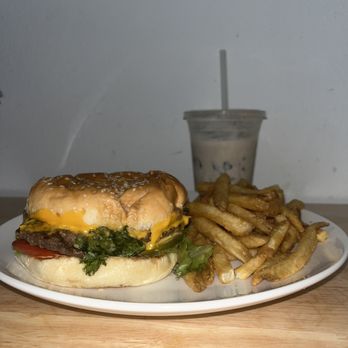 Red Mill Burgers - Double Bacon Deluxe W/cheese, Oreo shake and French Fries - Burgers Near Me - Seattle, Washington Red Mill Burgers - Double Bacon Deluxe W/cheese, Oreo shake and French Fries - Burgers Near Me - Seattle, Washington
