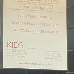 Currito Cleveland Hopkins International Airport - Breakfast menu. Chorizo burrito 10/10!