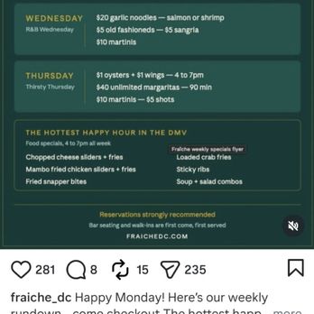 Fraîche - Happy hour menu (7/28/2026) NOT the same as at the bar FALSE ADVERTISEMENT - French Near Me - Washington, DC, District of Columbia