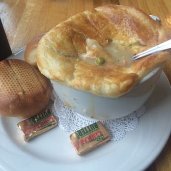 Plane View - Chicken pot pie. Pieces of chicken, potato, peas, cut carrots, and pearl onions with a yummy flaky crust. - American Near Me - Vineyard Haven, Massachusetts