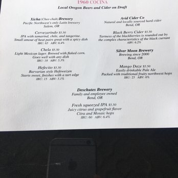1960 Cocina - Beer and cider list. The Chela is crisp and refreshing. - Mexican Near Me - Eugene, Oregon