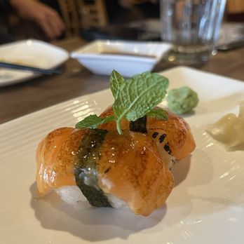 Vegan Shoku - Salmon Nigiri - Japanese Near Me - Vancouver, British Columbia Vegan Shoku - Salmon Nigiri - Japanese Near Me - Vancouver, British Columbia