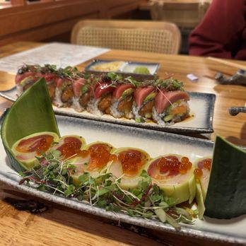 Sushi Kawa - Sakura Roll in the back and Okinawa roll in the front - Sushi Bars Near Me - Sacramento, California Sushi Kawa - Sakura Roll in the back and Okinawa roll in the front - Sushi Bars Near Me - Sacramento, California