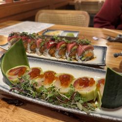 Sushi Kawa - Sakura Roll in the back and Okinawa roll in the front