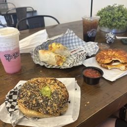 Bagel Breakfast Sandwich breakfast burrito  Asiago Bagel Breakfast Sandwich strawberry shortcake energy and roconut Dr Pepper