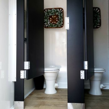 Optimum Restrooms - Our 5 station restroom trailer is equipped with 3 stalls for the woman and 1 stall/1 urinal for the men. - Portable Toilet Services Near Me - Frederick, Maryland