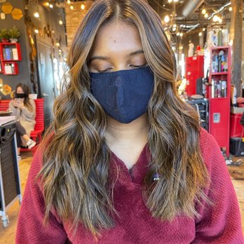 Pika Pika Hair Salon - Caramel balayage with a money piece in the front - Hair Salons Near Me - Duluth, Georgia