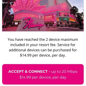 Flamingo Las Vegas - Trying to charge me extra saying I have exceeded my two device connection. We only had two devices. Two cell phones and nothing more - Hotels Near Me - Las Vegas, Nevada