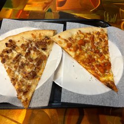 Grand Avenue Pizza - Chicken, Bacon, Ranch Pizza on the left, Buffalo on the right.