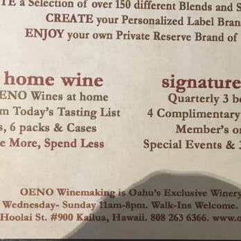 OENO Winemaking - Hours, no need for reservations if they're not busy! - Wineries Near Me - Kailua, Hawaii OENO Winemaking - Hours, no need for reservations if they're not busy! - Wineries Near Me - Kailua, Hawaii