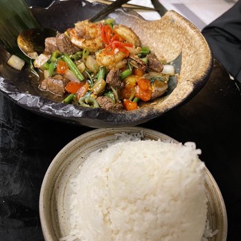 Siam Thai - E Spicy Filet Mignon Basil Plate with shrimp and jasmine rice... - Thai Near Me - Flushing, New York Siam Thai - E Spicy Filet Mignon Basil Plate with shrimp and jasmine rice... - Thai Near Me - Flushing, New York