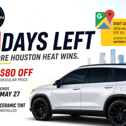 Houston Car Stereo - Limited-time ceramic tint countdown sale near the Galleria at Houston Car Stereo Hillcroft featuring premium heat rejection film.